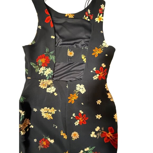 ZARA Basic‎ Floral Midi Bodycon Dress Navy XL Garden Party Coquette Cocktail - Picture 3 of 5